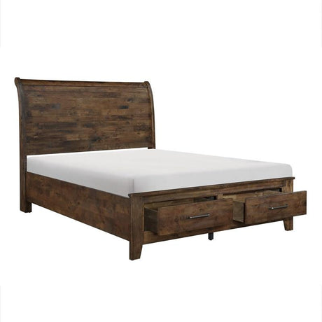 Jerrick Eastern King Sleigh Platform Bed In Burnished Brown | Homelegance