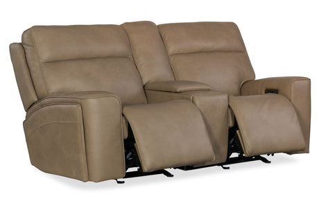 Riverton Power Gliding Console Loveseat With Power Headrest/Lumbar - Light Brown by Hooker Furniture - View 5