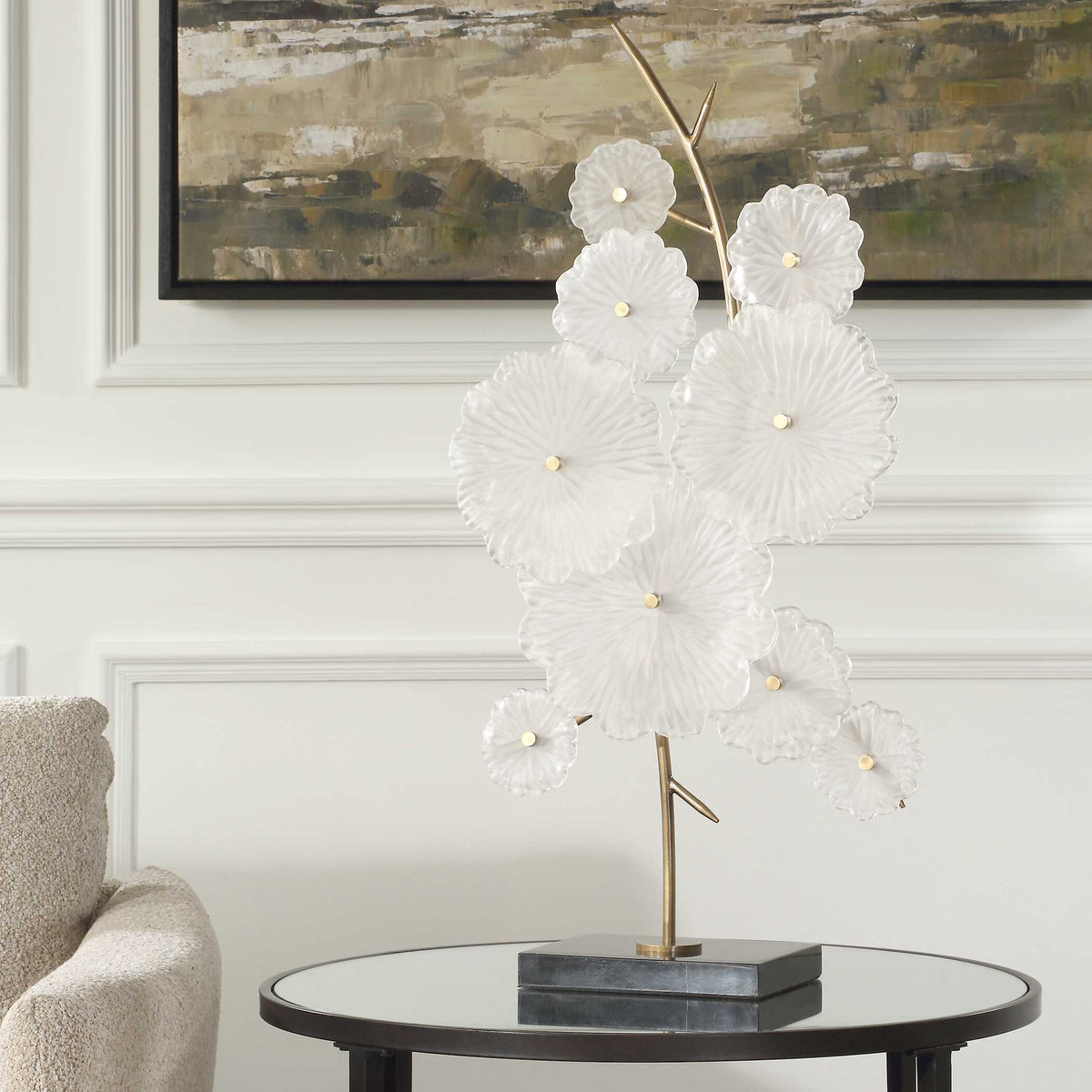 Glass Garden Table Sculpture Gold / White - White / Gold by Uttermost - View 2