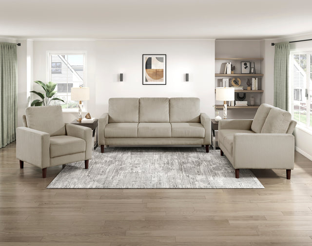 Modern Contemporary Sofa Set 3pcs Comfortable Sofa Loveseat Chair Taupe Corduroy Upholstered Cushion Solid Wood Living Room Furniture