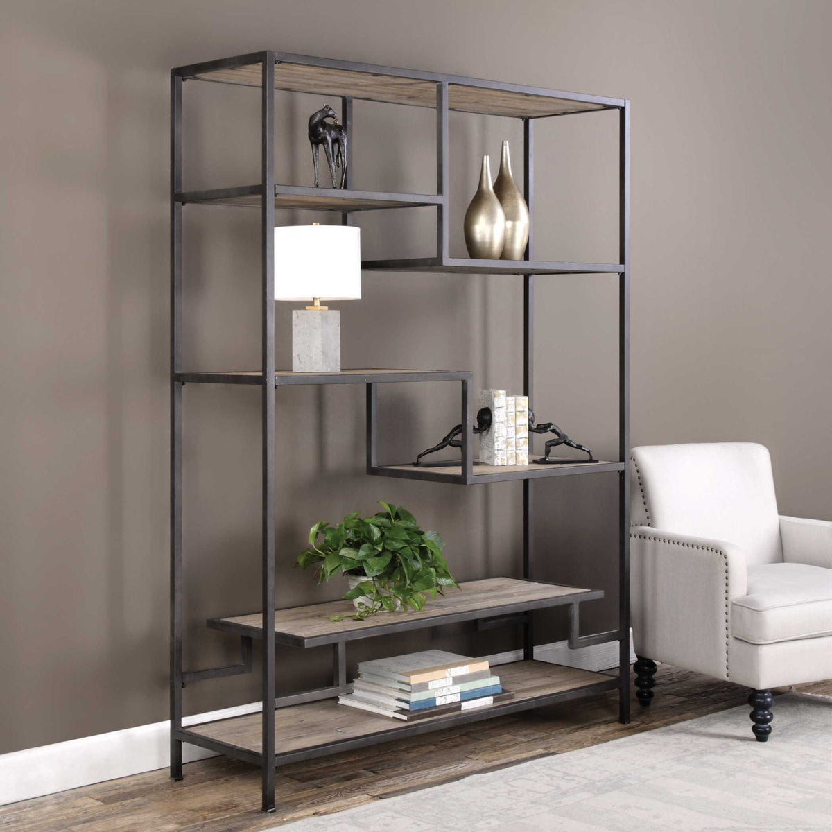 Sherwin Industrial Etagere - Light Brown / Black by Uttermost - View 3