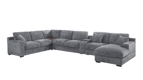 Chiara 141.5'W Light Gray Chenille Fabric Corner Sectional Sofa with Right-Facing Chaise, Cupholders, and Charging Ports - sold by Home Elegance USA