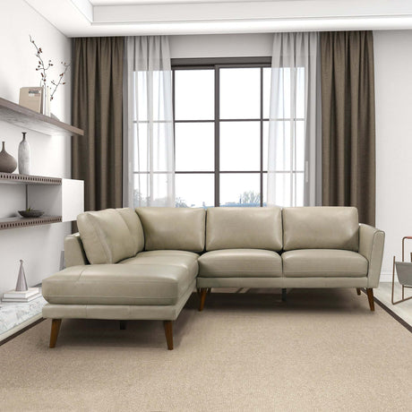 Mid-Century Modern Benson Beige Leather Sectional Sofa with Left Facing Chaise - sold by Home Elegance USA