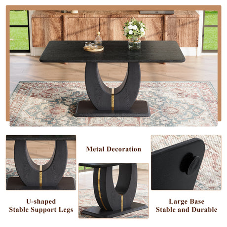 Black Wood Grain Dining Table Set for 4 people, 63' Modern MDF Dining Room Table Set .Paired with 4 Brown Suede Fabric chairs with decorative buckle design on the backrest.For Dining Room,Kitchen,etc. - sold by Home Elegance USA