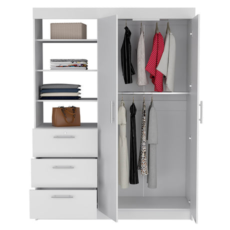 Kenya 3 Drawers Armoire, Double Door, 3-Tier Shelf -White - sold by Home Elegance USA