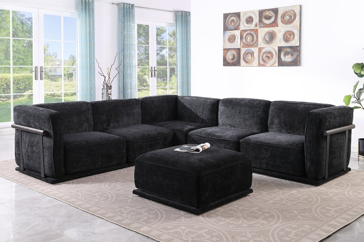 120' length , Fashionable modular sofa with iron and wood frame chenille sofa, black ,uitable for living room