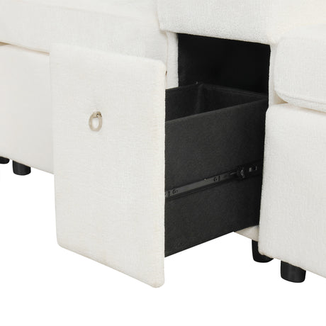 120.5' L-shaped Convertible Sofa Bed Modular Sectional Sofa Reversible Sleeper with Pull-Out Bed, Cup Holders, and Ample Storage Space for Living Room(Old SKU:N719S001940K), White - sold by Home Elegance USA