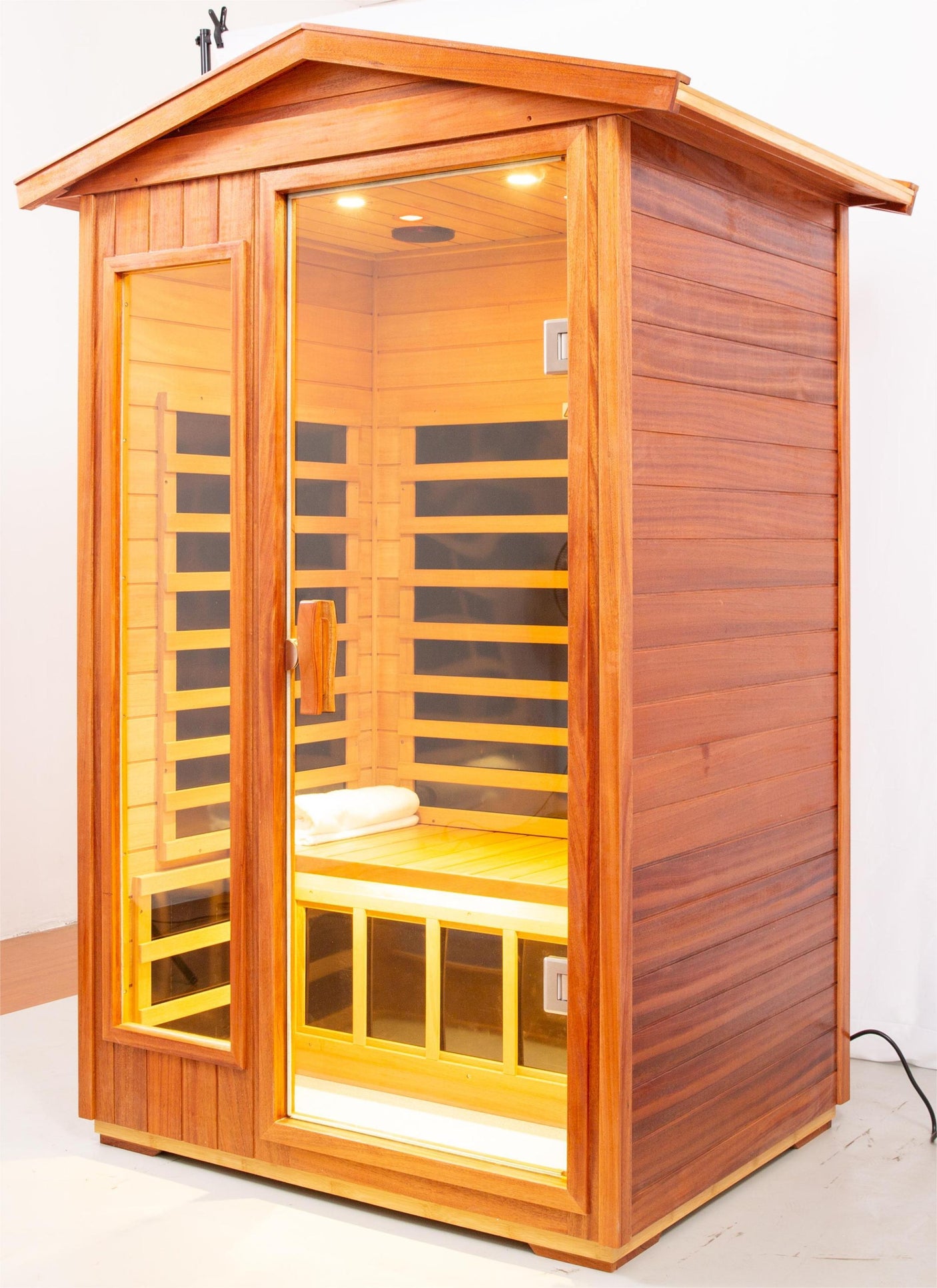 Two person Far infrared Khaya wood outdoor sauna room (Roof & Floor) - Home Elegance USA