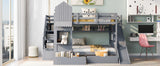 Full-Over-Full Castle Style Bunk Bed with 2 Drawers 3 Shelves and Slide - Gray(OLD SKU:LT000558AAE-2) - sold by Home Elegance USA