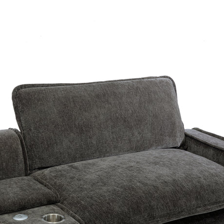 Modern Chenille Upholstered Sectional Sofa with Ottomans, USB Ports, Cup Holders, and Storage in Grey - sold by Home Elegance USA