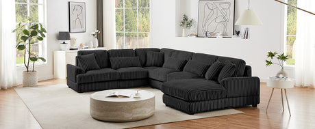 Modern Oversized U-shaped Sectional Sofa with Chaise Lounge Upholstered in Soft Black Corduroy - sold by Home Elegance USA