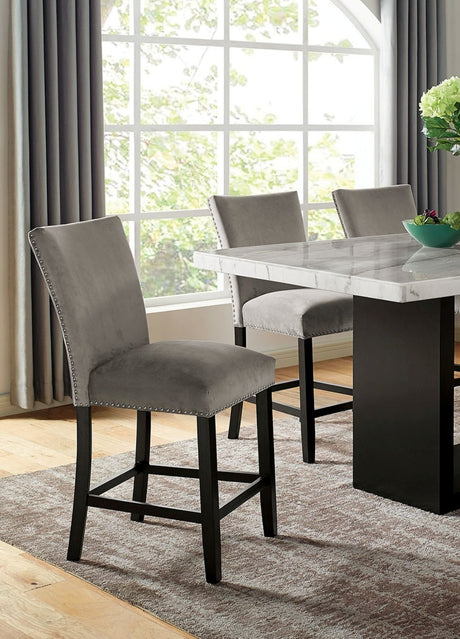 Genuine Marble Top Table w 6x High Chairs Light Gray Flannelette Upholstered Chair Counter Height Dining Room 7pc Set Furniture - sold by Home Elegance USA