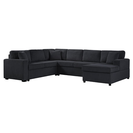 Oversized Sectional Sofa 115.3' U-Shaped Sofa with Chaise Lounge and Three Soft Throw Pillows, Black Corduroy Fabric - sold by Home Elegance USA