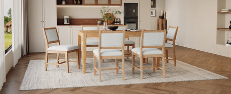 TREXM 7-Piece Retro Dining Table Set for 6, 1 Rectangular Wood Dining Table Set for 6 with Upholstered Chairs for Dining Room and Kitchen (Natural) - sold by Home Elegance USA