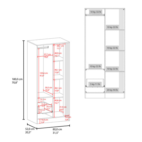 Armoire 70.8' H, 1 Door, 1 Drawer, 4 Shelves, White/Natural Oak - Bedroom - sold by Home Elegance USA