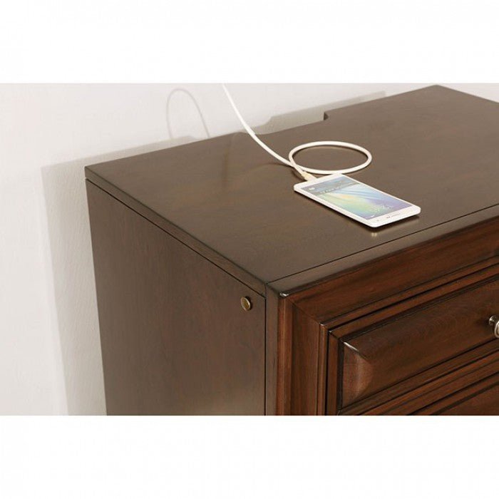 Brown Cherry Solid wood 1pc Nightstand Nickel Round Knob Transitional Style 3 - Drawers Nightstand w Under Nightlight - B01149585 - Home Elegance USA - 7