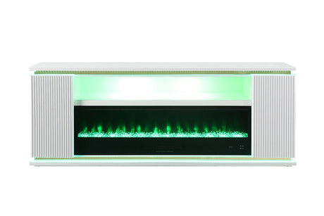Contemporary Style TV Stand Electric Fire Place 3-Level Brightness Setting Room Temperature Control White Finish Primary Living Room - sold by Home Elegance USA