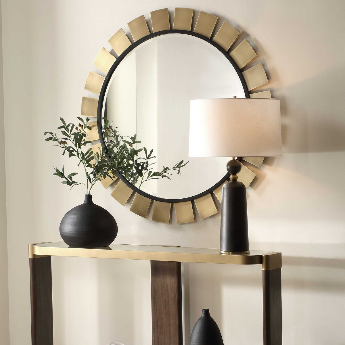 Toluca Round Mirror Brass - Gold by Uttermost - View 3