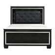 Black Finish Upholstered Button-Tufted 1pc Queen Size Bed LED Headboard Faux Alligator Embossed Textural Panels Wooden Bed