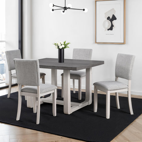 Transitional Style 5pc Dining Set Gray Upholstered Fabric Chairs Dining Table Trestle Base Table 4x Side Chairs Dining Room - sold by Home Elegance USA
