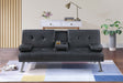 Black Color Faux Leather 1pc Adjustable Sofa Fold-Down Table W/ Cup Holders Tufted Upholstered Plush Cushion Couch Living Room