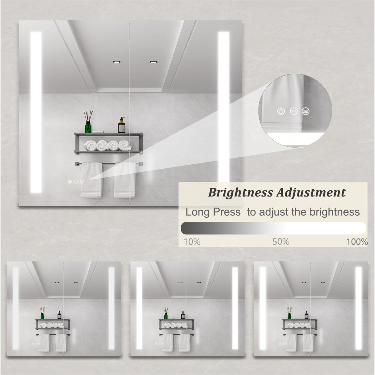 36 x 30 inch Medicine Cabinet with LED Vanity Mirror, Anti - Fog, Dimmable, Recessed or Surface Mount, Aluminum 3000K~6000K Lighted Double Door Bathroom Cabinet with Touch Switch - W1738100836 - image - 8