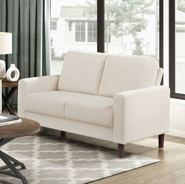 Modern Contemporary Beige Corduroy Upholstered Loveseat Comfortable Cushion Solid Wood Living Room Furniture 1pc