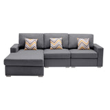 Nolan Gray Linen Fabric 3Pc Reversible Sectional Sofa Chaise with Pillows and Interchangeable Legs - Home Elegance USA