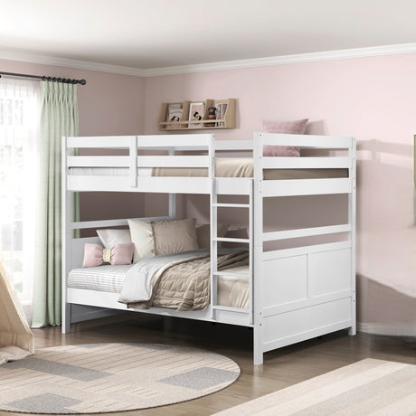 Bunk Bed Full Over Full White Finish Sturdy Wood Frame Guard Rails Youth Bedroom Furniture 1pc - sold by Home Elegance USA
