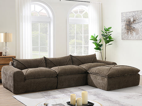 116'' Fully Compressed Sofa with High Density Foam, Integrated Backrest&Seat Cushion, Decorative Edging, Legless Design without Frame, No Assembly Required, Free Combination, Particle Chenille - sold by Home Elegance USA