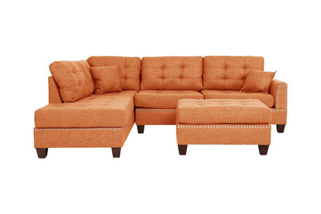 Modern Citrus Color 3pcs Sectional Living Room Furniture Reversible Chaise Sofa And Ottoman Tufted Polyfiber Linen Like Fabric Cushion Couch Pillows - sold by Home Elegance USA