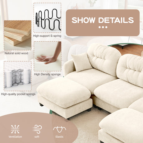 Modular Sectional U Shaped Couch With Ottoman,Soft Chenille Fabric  Tufted Cushion Backrest Design,High-Density Foam Ergonomic design,Elegant Armrests,Easy Install Fits Bedrooms Living Rooms,Beige - sold by Home Elegance USA