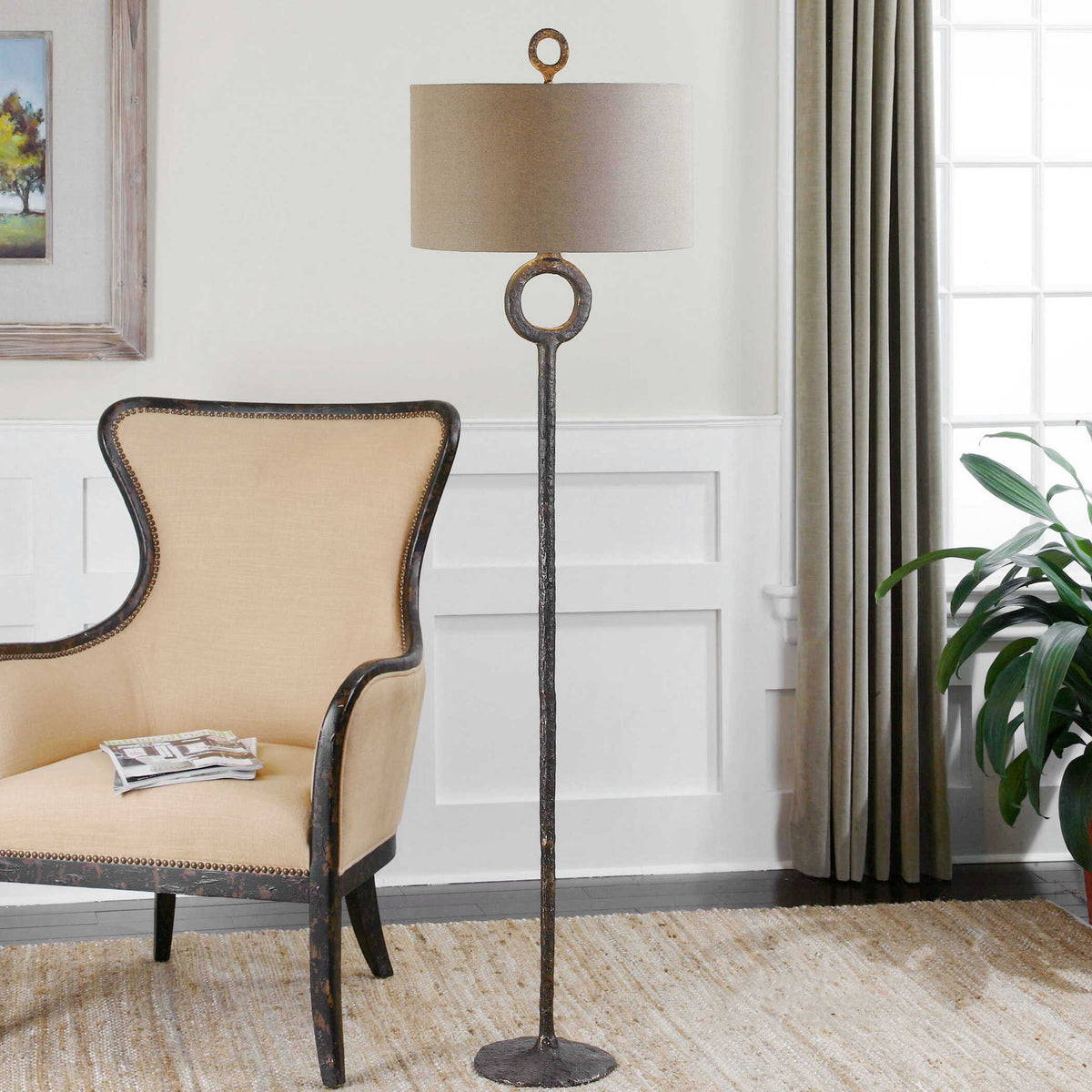 Ferro Cast Iron Floor Lamp - Dark Brown / Beige by Uttermost - View 3