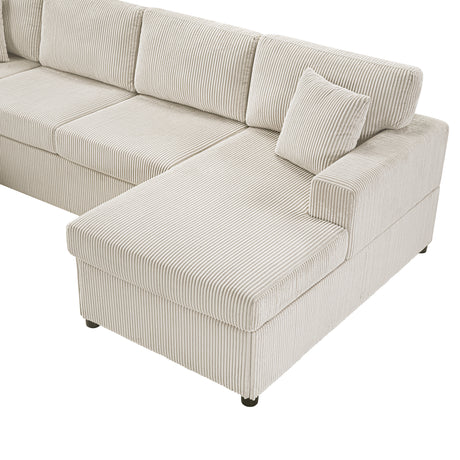 Oversized Sectional Sofa 115.3' U-Shaped Sofa with Chaise Lounge and Three Soft Throw Pillows, Light Gray Corduroy, 115.3' x 90.5' - sold by Home Elegance USA