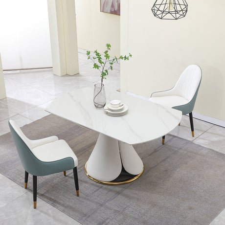 Fashion modern sinntered stone dining table with simple and multi-functional retractable dining table with 6pcs Chairs - sold by Home Elegance USA