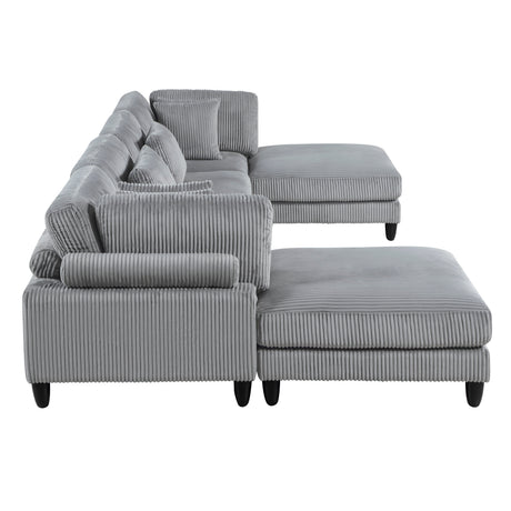 6pc Modular Sectional Set Gray Corduroy Upholstery 2x Armless Chairs 2x Corner Seats 2x Ottomans Pillows Living Room Furniture - sold by Home Elegance USA