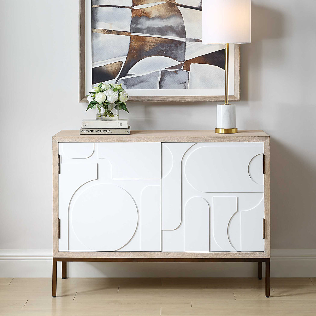 Weimar 2 Door Cabinet White / Woodtone - White / Light Brown by Uttermost - View 2