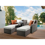 Acme - Salena Patio Sofa W/2 Pillows & 2 Ottomans 45010 Beige Fabric & Gray Wicker