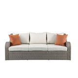 Acme - Salena Patio Sofa W/2 Pillows & 2 Ottomans 45010 Beige Fabric & Gray Wicker