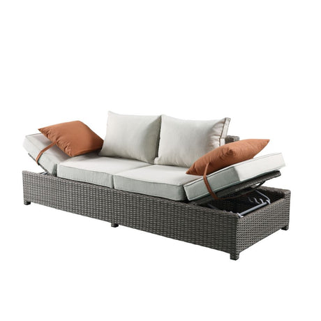 Acme - Salena Patio Sofa W/2 Pillows & Ottoman 45015 Beige Fabric & Gray Wicker