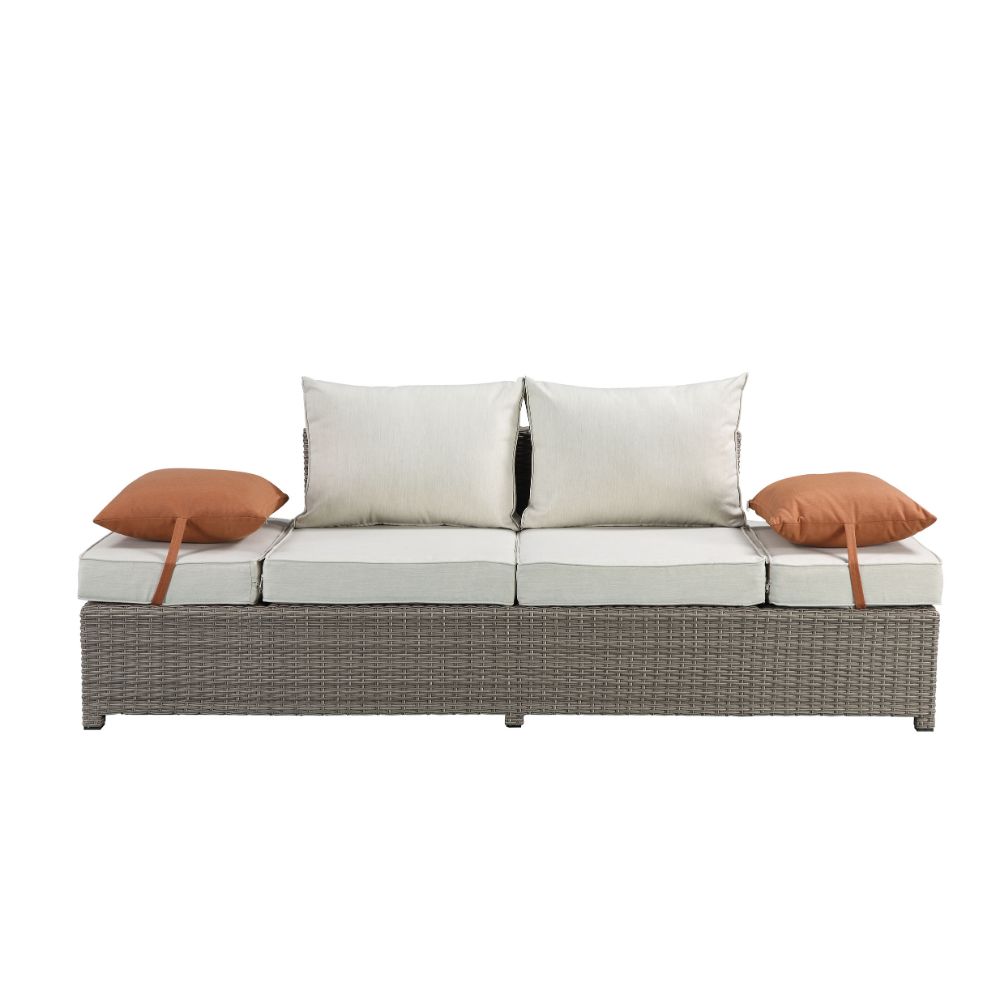 Acme - Salena Patio Sofa W/2 Pillows & Ottoman 45015 Beige Fabric & Gray Wicker