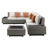 Acme - Salena Patio Sectional Sofa W/4 Pillows & Coffee Table 45020 Beige Fabric & Gray Wicker