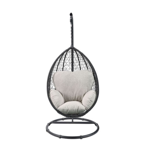 Acme - Simona Hanging Chair 45030 Beige Fabric & Black Wicker