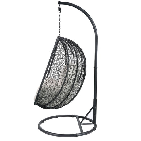 Acme - Simona Hanging Chair 45030 Beige Fabric & Black Wicker