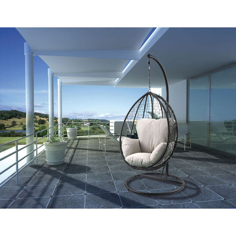 Acme - Simona Hanging Chair 45030 Beige Fabric & Black Wicker