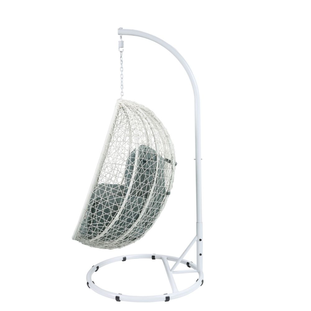 Acme - Simona Hanging Chair 45032 Green Fabric & White Wicker
