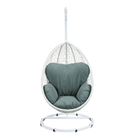 Acme - Simona Hanging Chair 45032 Green Fabric & White Wicker