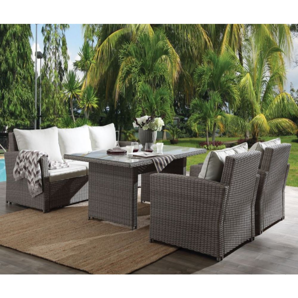 Acme - Tahan 4PC Bistro Set 45070 Fabric & Two Tone Gray Wicker