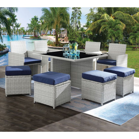 Acme - Paitalyi 9PC Bistro Set 45075 Blue Fabric & Wicker