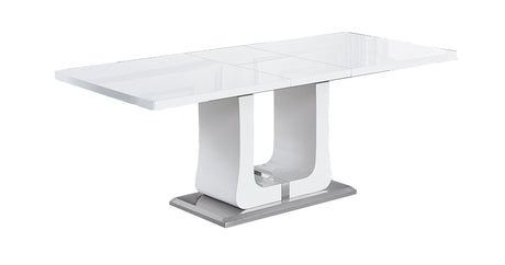 63"/78.7" Extendable Dining Table with Butterfly Leaf, High Gloss Lacquer Coating and Pedestal Base in White/Chrome - W1241S00156 - image - 5